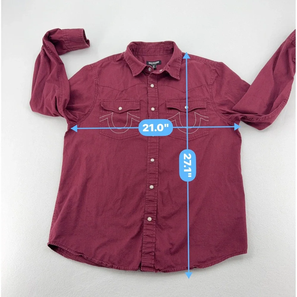 True Religion Western Shirt Mens Small Burgundy Pearl Snap Excellent